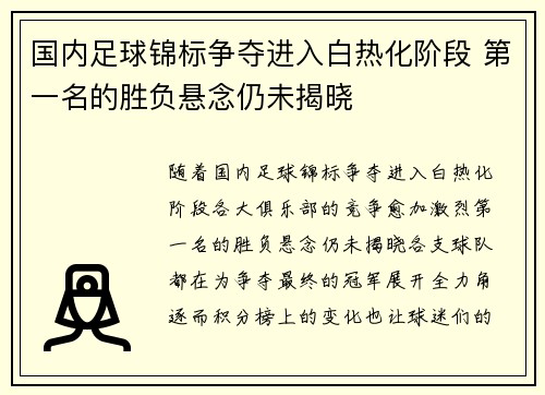 国内足球锦标争夺进入白热化阶段 第一名的胜负悬念仍未揭晓